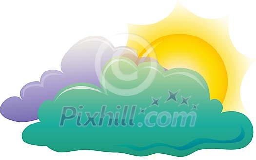 Isolated sun with two clouds Isolated sun with two clouds