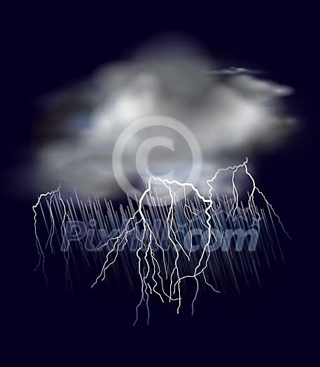 Cloud with rain and thunder on a black background