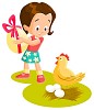 Girl holding a giant easter egg by a chicken
