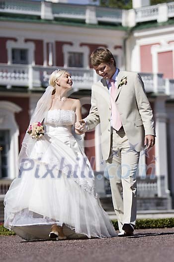 Happy couple taking a walk Happy couple taking a walk