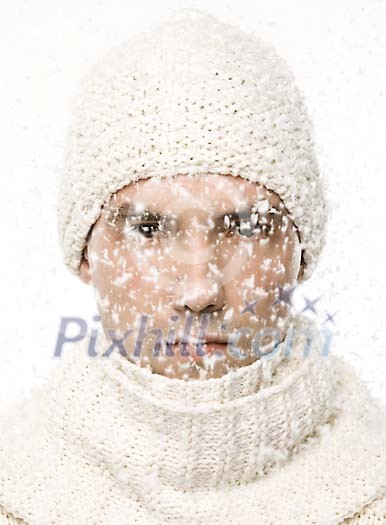 Man trying to see through heavy snowing Man trying to see through heavy snowing
