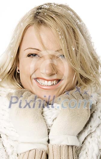 pretty woman smiling hair covered with snow pretty woman smiling hair covered with snow