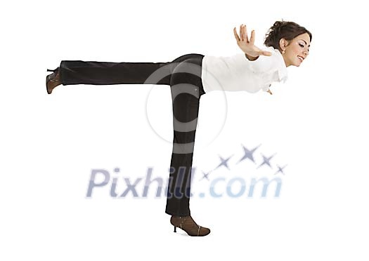 Woman balancing on one foot Woman balancing on one foot
