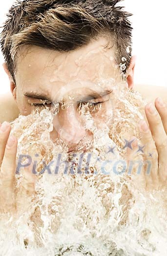 Man washing his face Man washing his face