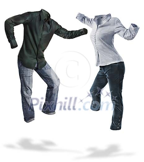 Woman and man clothes dancing Woman and man clothes dancing