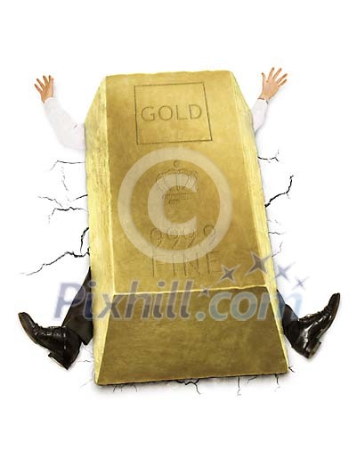 Man under brick of gold Man under brick of gold