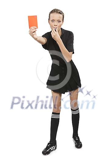 Woman referee giving the red card Woman referee giving the red card