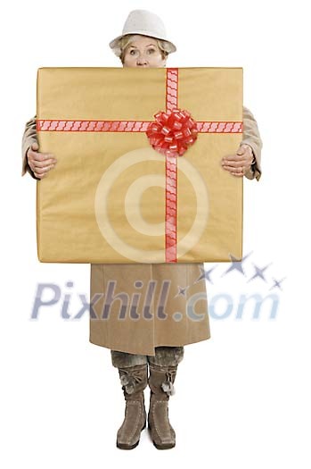 Older woman with a big gift Older woman with a big gift