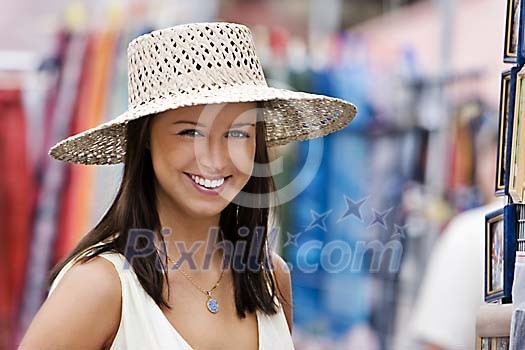 Woman in the summer outdoor market Woman in the summer outdoor market
