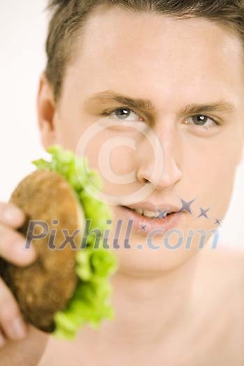 Man showing sandwitch Man showing sandwitch