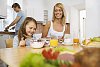 Family having breakfast in the kitchen