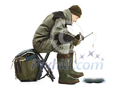 Man fishing on a ice hole Man fishing on a ice hole