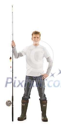 Man standing with long rod Man standing with long rod