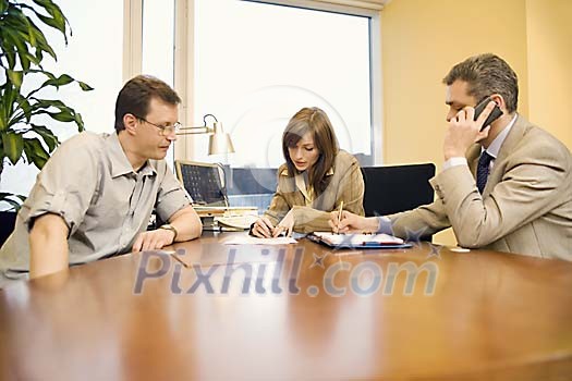 Two men and a woman having a meeting Two men and a woman having a meeting