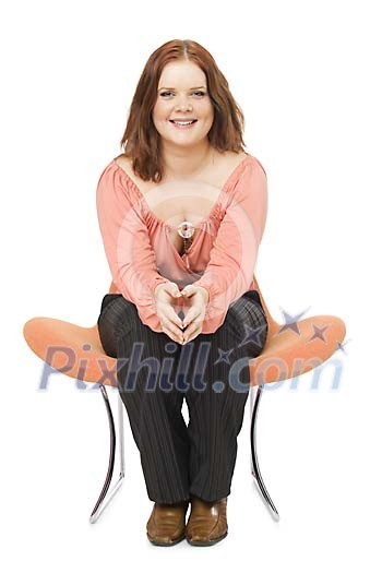 Woman sitting on a white background Woman sitting on a white background
