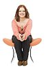 Woman sitting on a white background