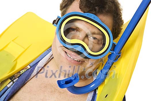 Man standing with goggles Man standing with goggles