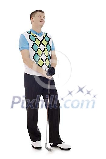 Man standing with golf-club Man standing with golf-club