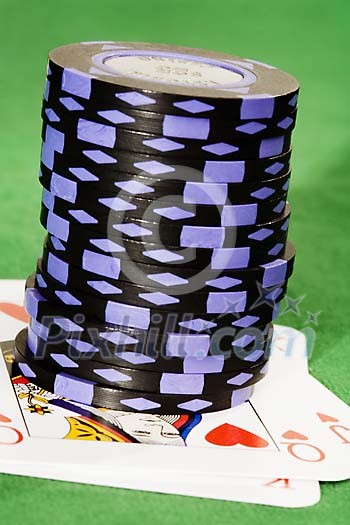 Tower of chips on cards Tower of chips on cards