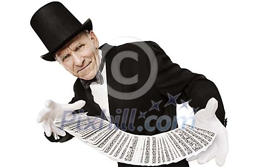 Magician performing a card trick Magician performing a card trick
