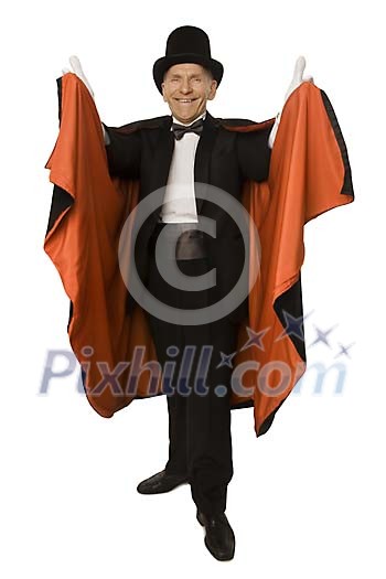 Magician flashing his cloak Magician flashing his cloak