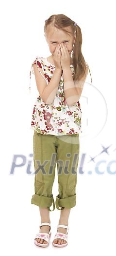 Young girl giggleing on a white background Young girl giggleing on a white background