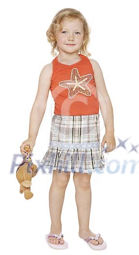 Girl walking with her teddy bear Girl walking with her teddy bear