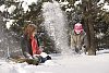 Mother and child enjoying winter