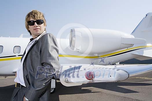 Man showing a plane Man showing a plane