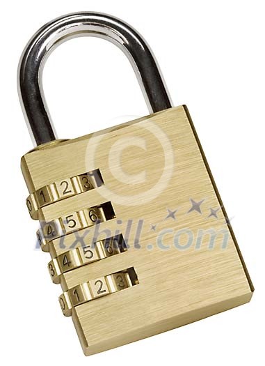 Isolated golden padlock with numbers Isolated golden padlock with numbers