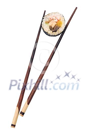 Isolated sushi with chopsticks Isolated sushi with chopsticks