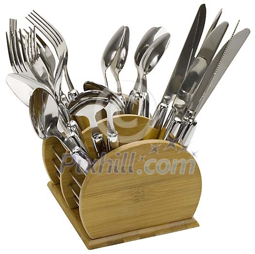 Isolated cutlery in the stand Isolated cutlery in the stand