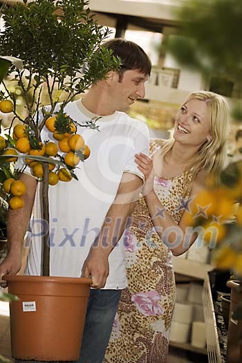 Couple at the flower shop Couple at the flower shop
