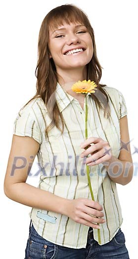 Teenage girl smiling and holding a gerbera Teenage girl smiling and holding a gerbera