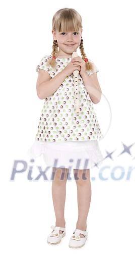 Isolated girl standing with a flute Isolated girl standing with a flute