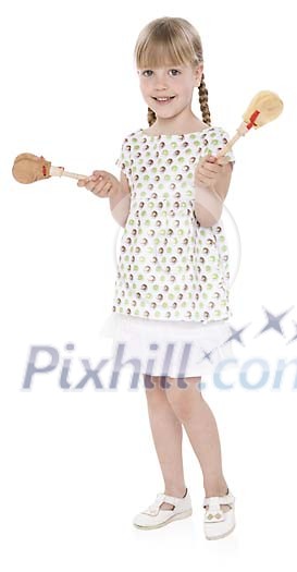 Isolated girl with clappers Isolated girl with clappers
