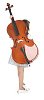 Isolated girl carrying a cello on her back