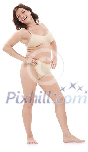 Isolated woman standing in her underwear Isolated woman standing in her underwear