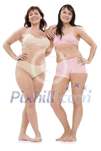 Isolated women standing in their underwear Isolated women standing in their underwear