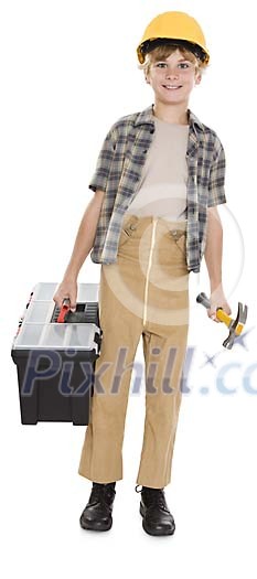 Isolated boy dressed as a carpenter Isolated boy dressed as a carpenter