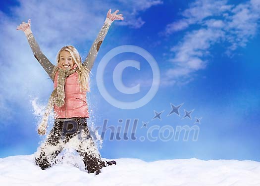 Woman having fun in the snow Woman having fun in the snow