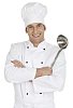 Isolated man dressed as chef with a scoop