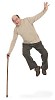 Isolated older man jumping high up