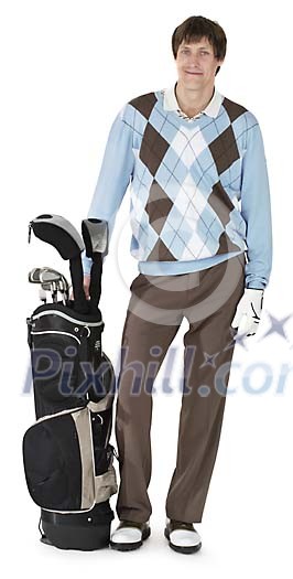Isolated man with golf clubs Isolated man with golf clubs