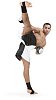 Isolated male kickboxer kicking
