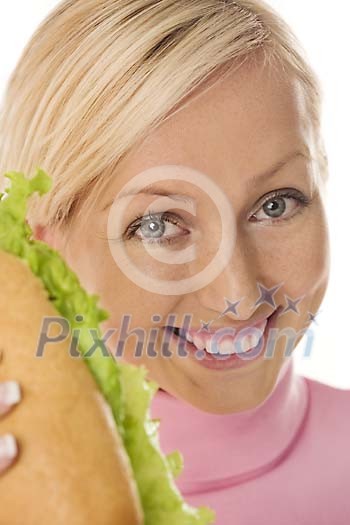Woman showing her sandwich Woman showing her sandwich