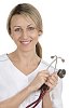 Female nurse with a stetoscope, smiling