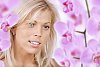 Woman with pink orchids