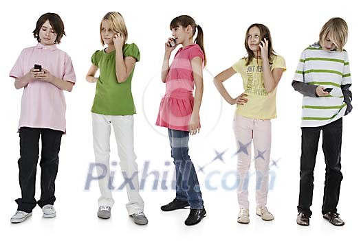 Isolated group of teenagers with phones Isolated group of teenagers with phones