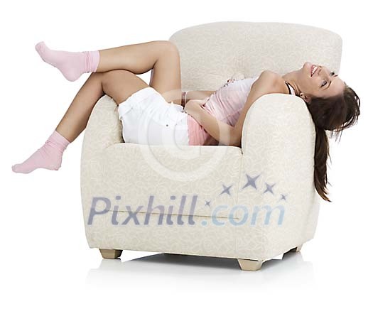 Woman lieing on the armchair